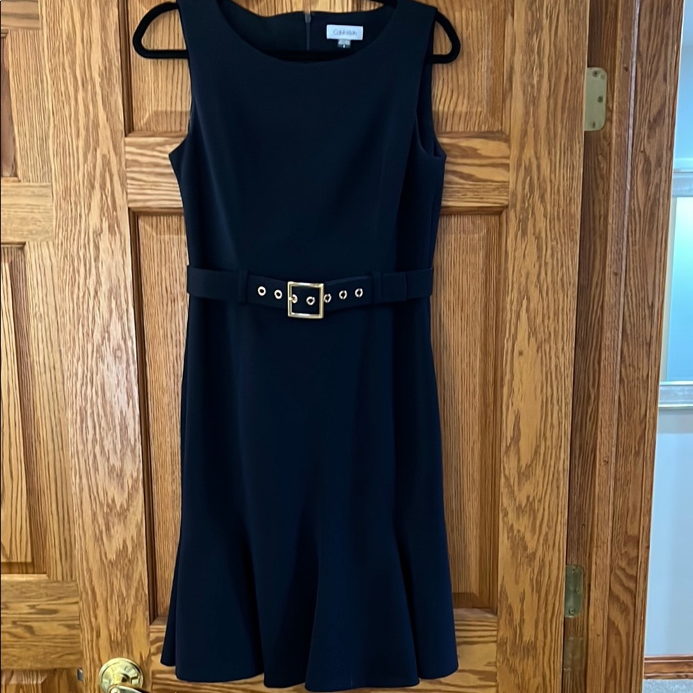 Calvin Klein Navy Sheath Midi Dress with Swing bottom